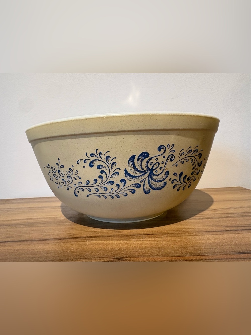 Pyrex Cream Ceramic Bowl with Blue Floral Scrolls